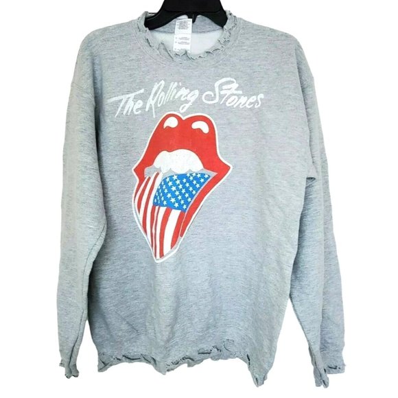 Gildan Heavy Blend Medium The Rolling Stones Lip U.S.A Graphic Distressed Collar - Picture 1 of 12